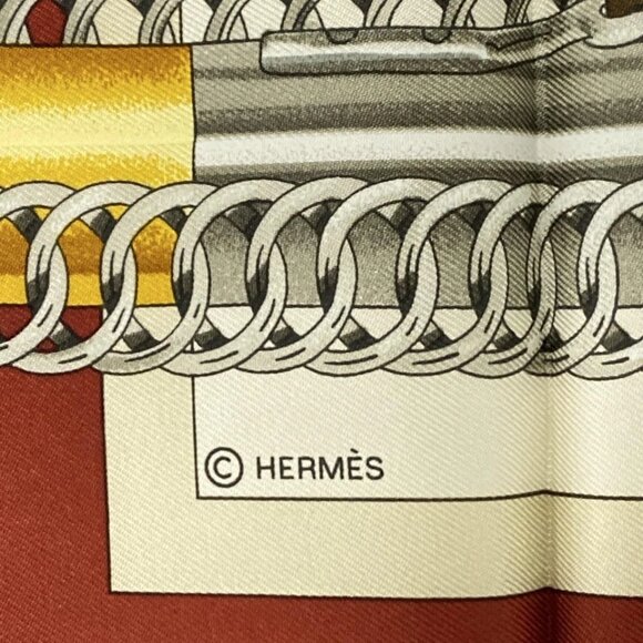 HERMES Carre 90 Rouge Cuis Gray-Beige Alezan - Scarf 423-071725 - Picture 3 of 5